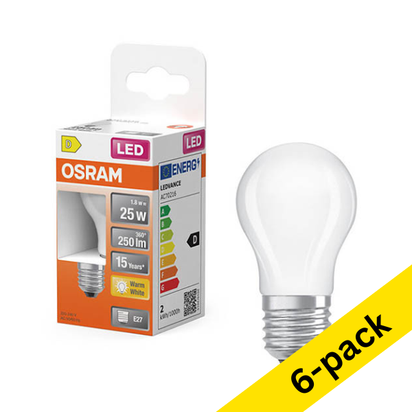 Osram E27 LED matte ball bulb 1.8W (25W) | 2700K (6-pack) LOS01900 - 1