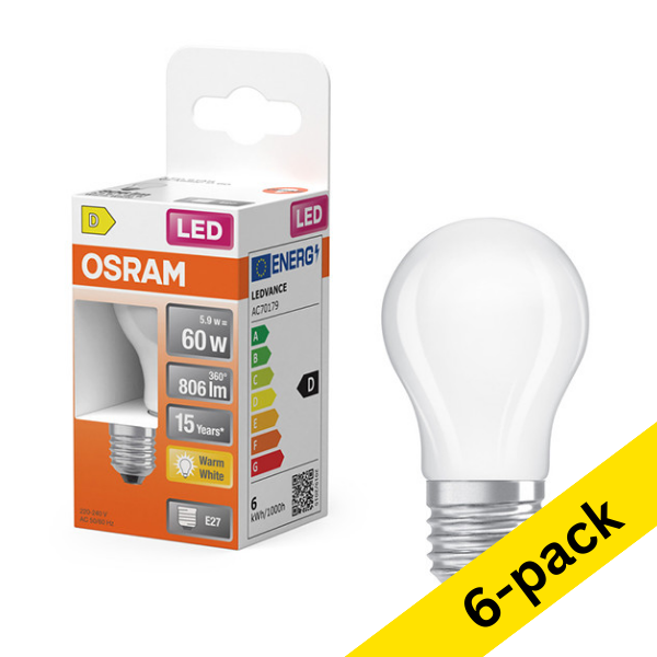Osram E27 LED matte ball bulb 5.5W (60W) | 2700K (6-pack) LOS01256 - 1