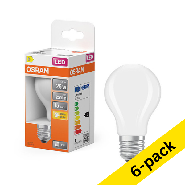 Osram E27 LED matte pear bulb 1.8W (25W) | 2700K (6-pack) LOS01834 - 1