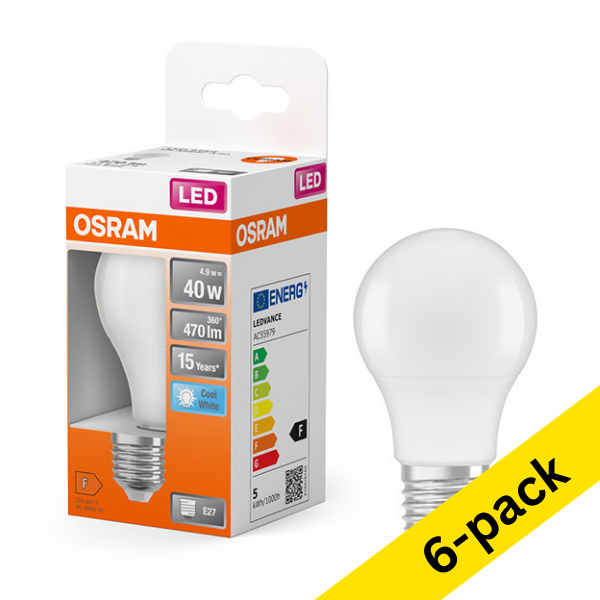Osram E27 LED matte pear bulb 4.9W (40W) | 4000K (6-pack) LOS01146 - 1