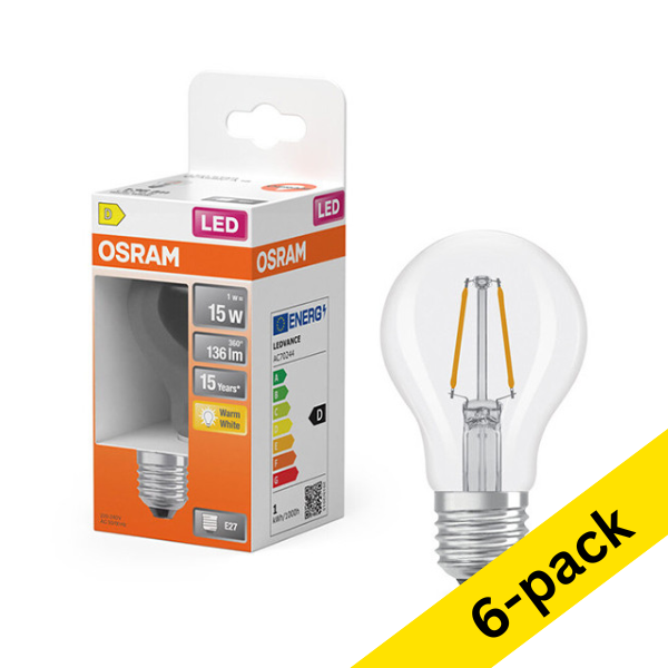 Osram E27 LED pear filament bulb 1W (15W) | 2700K (6-pack) LOS01820 - 1