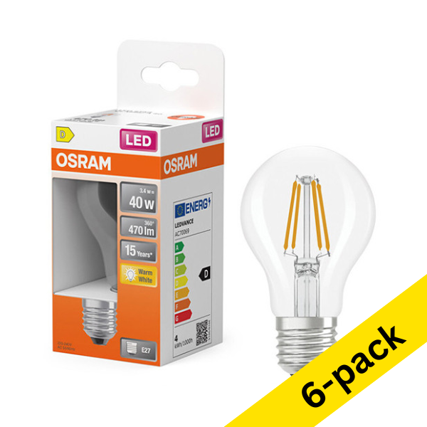 Osram E27 LED pear filament bulb 3.4W (40W) | 2700K (6-pack) LOS01824 - 1