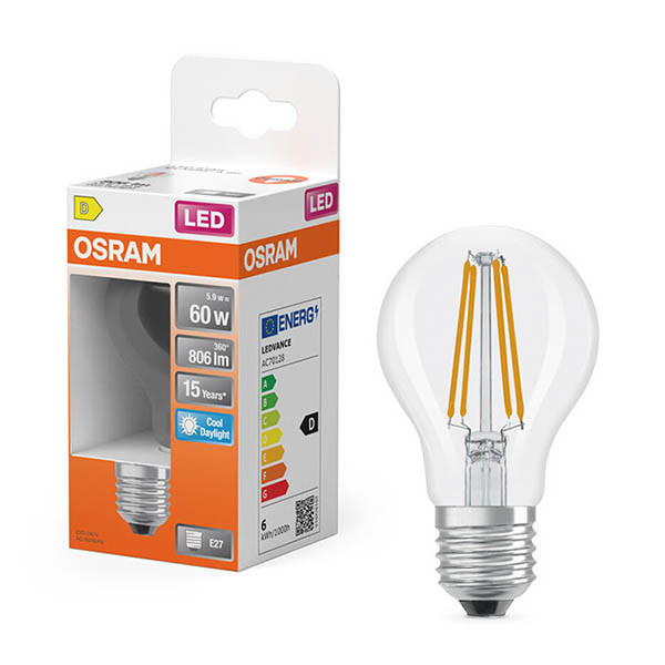 Osram E27 LED pear filament bulb 5.9W (60W) | 6500K LOS02122 - 1