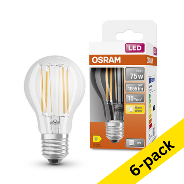 Osram E27 LED pear filament bulb 7.5W (75W) | 2700K (6-pack) LOS00081 - 1