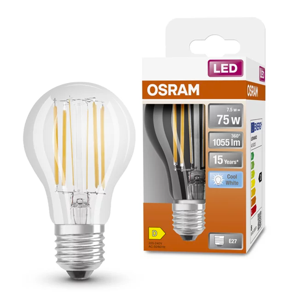 Osram E27 LED pear filament bulb 7.5W (75W) | 4000K LOS00082 - 1