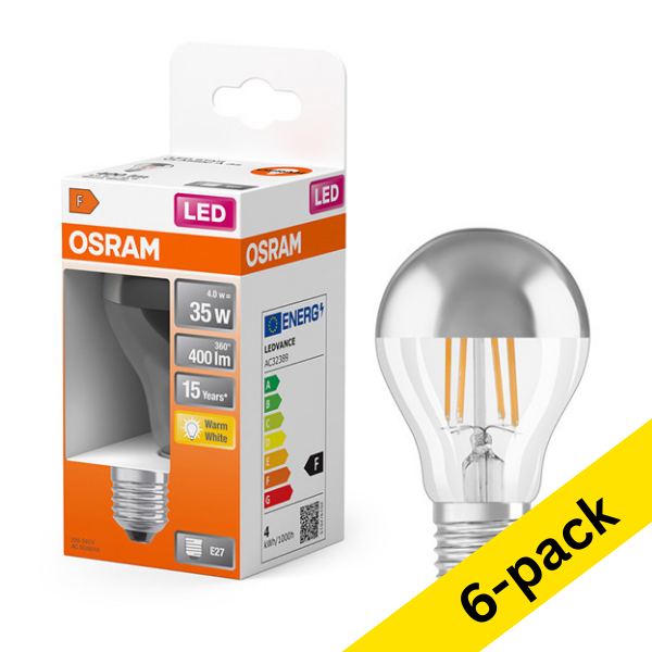 Osram E27 LED silver top mirror filament pear bulb 4W (35W) | 2700K (6-pack) LOS01688 - 1