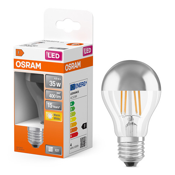 Osram E27 LED silver top mirror filament pear bulb 4W (35W) | 2700K LOS01687 - 1
