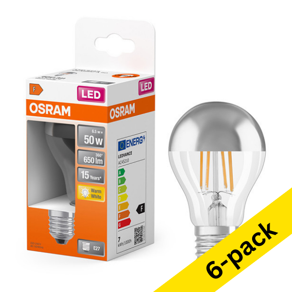 Osram E27 LED silver top mirror filament pear bulb 6.5W (50W) | 2700K (6-pack) LOS01690 - 1