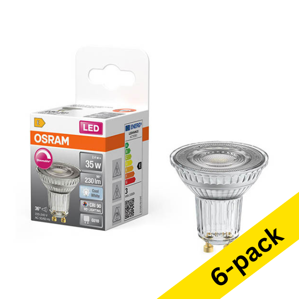 Osram GU10 LED dimmable glass spotlight 2.4W (35W) | 4000K (6-pack) LOS01920 - 1
