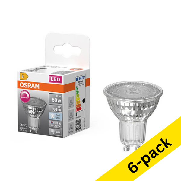 Osram GU10 LED dimmable glass spotlight 3.7W (50W) | 4000K (6-pack) LOS01924 - 1