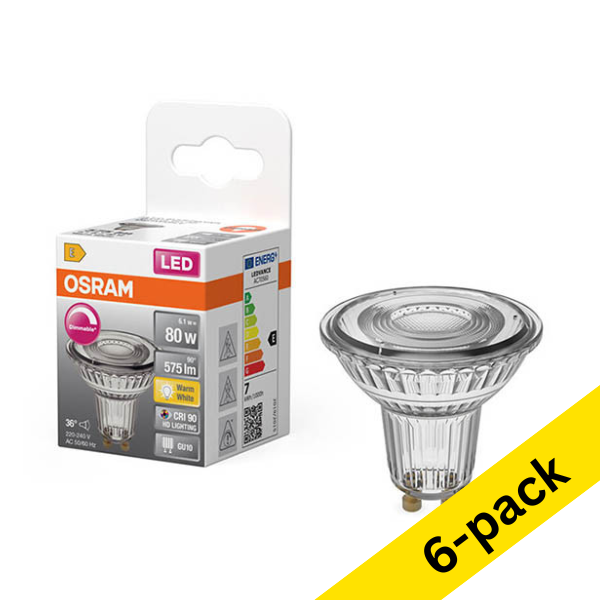 Osram GU10 LED dimmable glass spotlight 6.1W (80W) | 2700K (6-pack) LOS01926 - 1