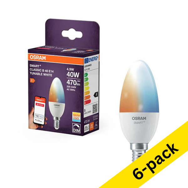 Osram Smart E14 LED matte candle bulb 4.9W (40W) | 2700-6500K (6-pack) LOS01958 - 1
