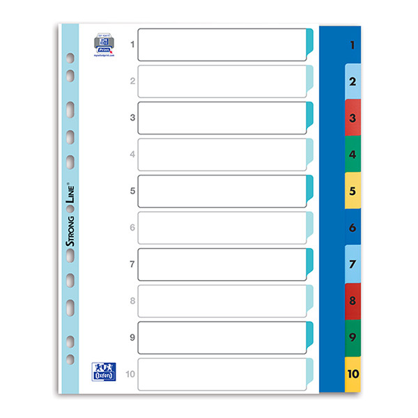 Plastic tabs 1-10 (10 coloured tabs) | A4 XL, 11-hole | Oxford 237530 - 1