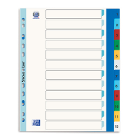 Plastic tabs 1-12 (12 coloured tabs) | A4 XL, 11-hole | Oxford 237531