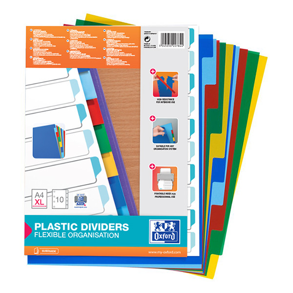 Plastic tabs (10 coloured tabs) | A4 XL, 11-hole | Oxford 237527 - 1