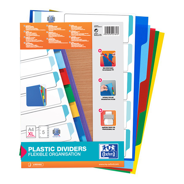 Plastic tabs (5 coloured tabs) | A4 XL, 11-hole | Oxford 237525 - 1