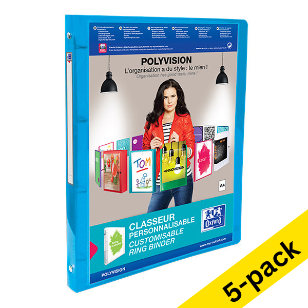 Oxford PolyVision blue A4 ring binder with 4 O-rings, 15mm 100202276 237565 - 1