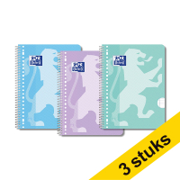 Oxford School pastel A4+ lined spiral college pad with 23-hole, 90 grams (80 sheets) (3-pack)