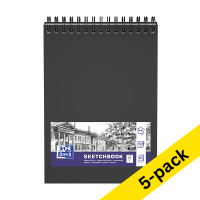 Oxford black A4 hardcover spiral sketchbook, 100 grams (5 x 50 sheets)