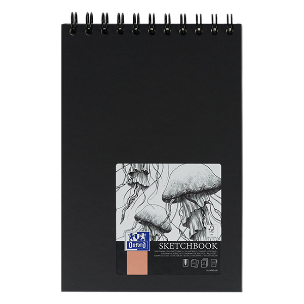 Oxford black A5 hardcover spiral sketch book, 100 grams (50 sheets) 400152644 237633 - 1