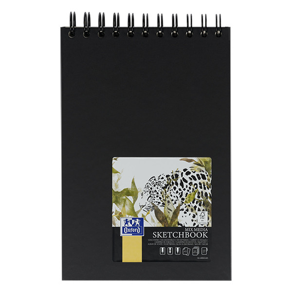 Oxford black A5 hardcover spiral sketch book, 225 grams (40 sheets) 400152645 237634 - 1