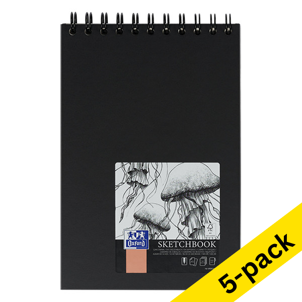 Oxford black A5 hardcover spiral sketchbook, 100 grams (50 sheets) (5-pack)  237650 - 1