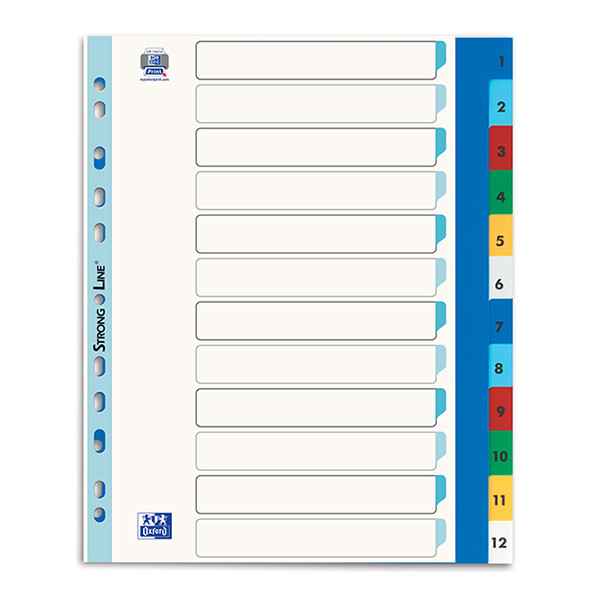 Oxford coloured A4 XL plastic tabs with indexes 1-12 (11 holes) 100204813 237531 - 1