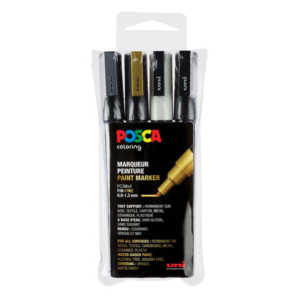 POSCA PC-3M paint marker set, 0.9mm - 1.3mm round (4 pack) PC3M/4AASS09 424107 - 1