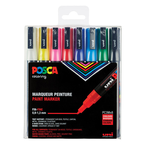 POSCA PC-3M paint marker set, 0.9mm - 1.3mm round (8-pack) PC3M/8 424109 - 1