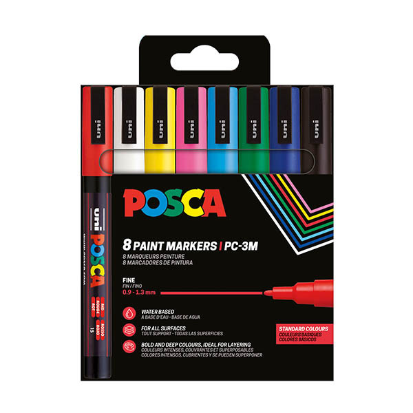 POSCA PC3M paint marker set, 0.9mm 1.3mm round (8pack) Posca 123ink.ie