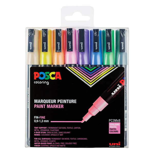 POSCA PC-3M pastel paint marker set, 0.9mm - 1.3mm round (8 pack) PC3M/8AASS16 424110 - 1