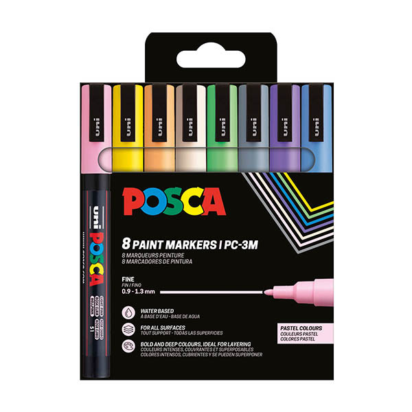 POSCA PC-3M pastel paint marker set, 0.9mm - 1.3mm round (8 pack) PC3M/8AASS16 424110 - 1