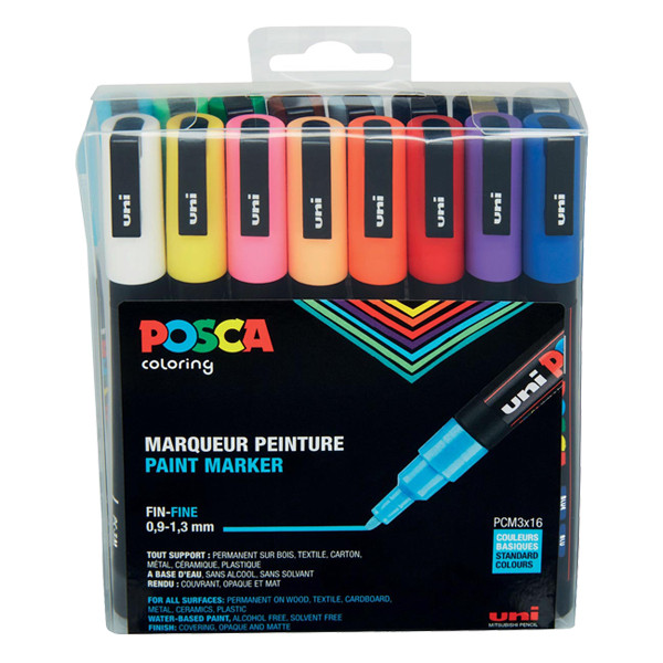 POSCA PC-3M warm paint marker set, 0.9mm - 1.3mm round (16-pack) PC3M/16AASS21 424111 - 1