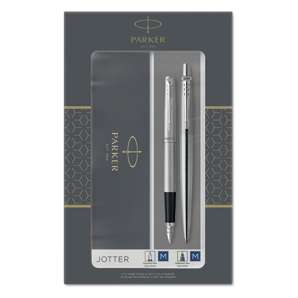 Ballpoint pen + fountain pen | stainless steel chrome (blue ink) | Parker Jotter Original 214048 - 1