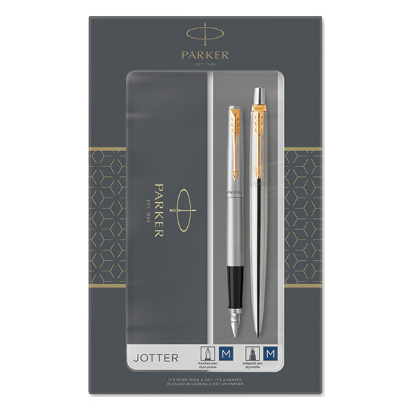 Ballpoint pen + fountain pen | stainless steel gold (blue ink) | Parker Jotter Original 214047 - 1