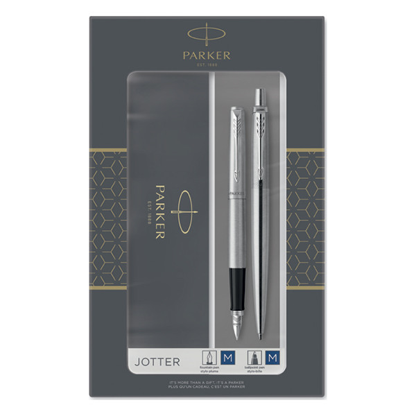 Parker Jotter chrome stainless steel with ballpoint and fountain pen (blue ink) 2093258 214048 - 1