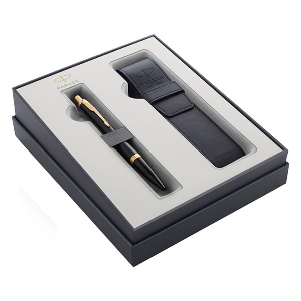 Parker Urban ballpoint black/gold matte pen including pen pouch (blue ink) 2121999 214041 - 1