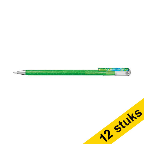Pentel Dual Metallic light green and metallic blue/red rollerball pen (12-pack)  210218 - 1