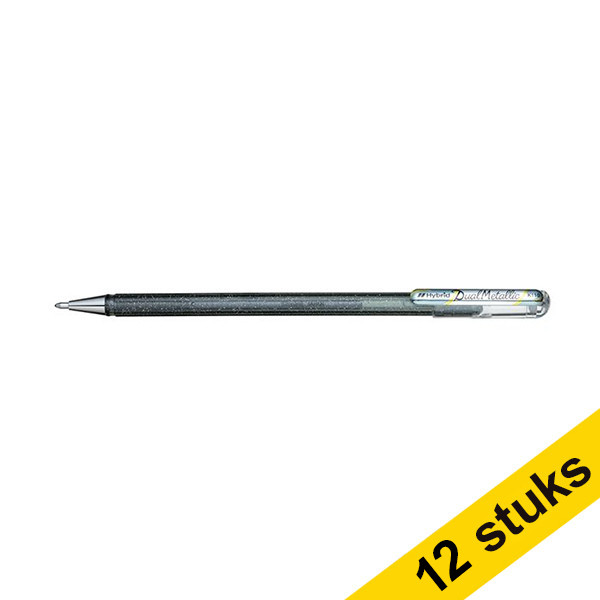 Pentel Dual Metallic rollerball pen silver (12-pack)  210213 - 1