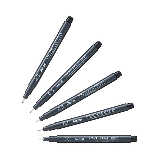 Fineliner | 0.5mm-0.8mm | black | Pentel Pointliner S20P | 5-pack 210308 - 1
