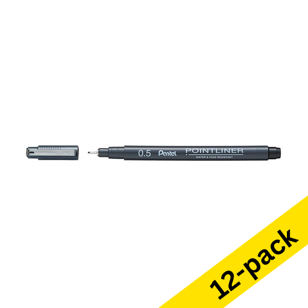 Fineliner | 0.5mm | black | Pentel Pointliner S20P | 12-pack 210305 - 1