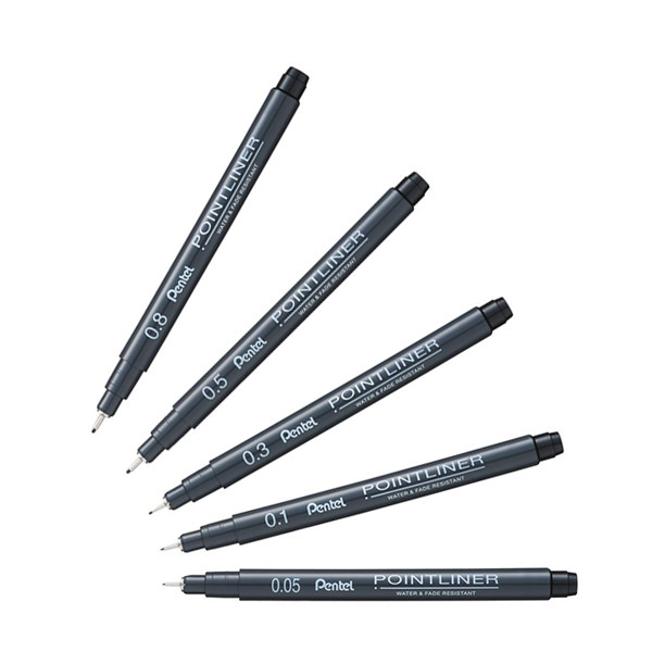 Pentel Pointliner S20P black fineliner, 0.5mm - 0.8mm (5-pack)  210308 - 1