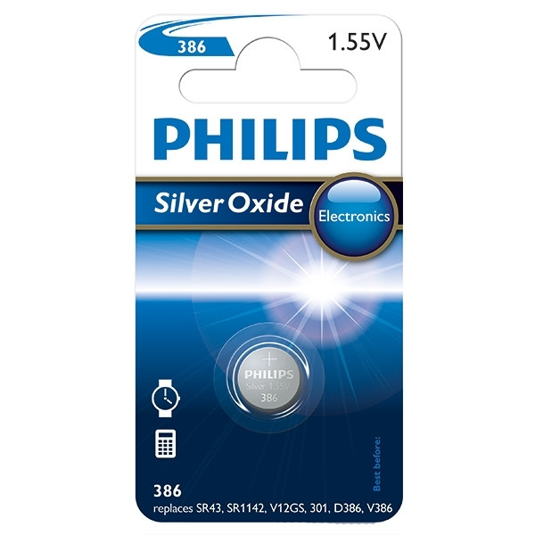 Philips 386 (SR43) silver oxide button cell battery 386/00B 098329 - 1