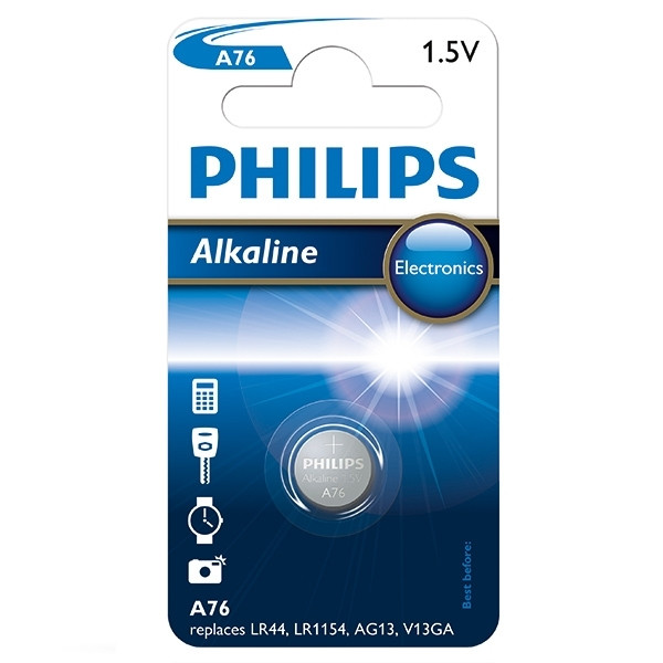 Philips A76 (LR44) Alkaline Button Cell Battery A76/01B 098325 - 1