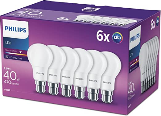 Philips B22 LED frosted bulb | 5.5-40W (6-pack)  098347 - 1