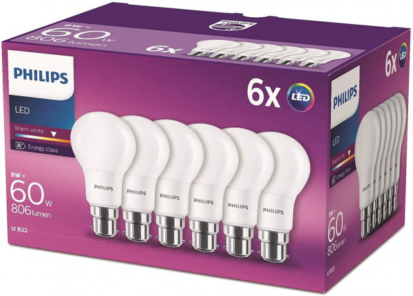 Philips B22 LED frosted bulb | 8-60W (6-pack)  098349 - 1