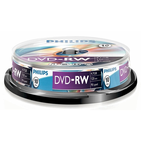 Philips DVD-RW rewritable in cakebox (10-pack) DN4S4B10F/00 098018 - 1