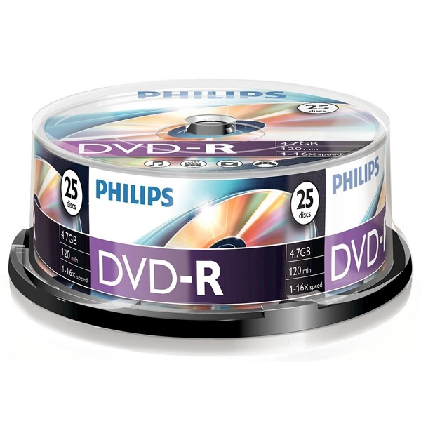 Philips DVD-R 25 in cakebox DM4S6B25F/00 098028 - 1