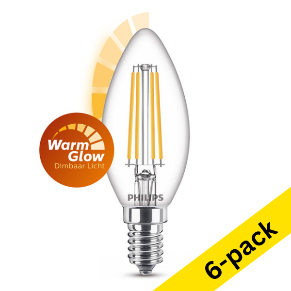 Philips E14 LED WarmGlow candle filament bulb 3.4W (40W) (6-pack) LPH02560 - 1