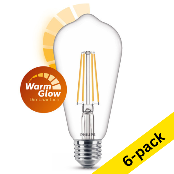 Philips E27 LED WarmGlow filament Edison bulb 5.9W (60W) | 2200-2700K LPH02540 - 1